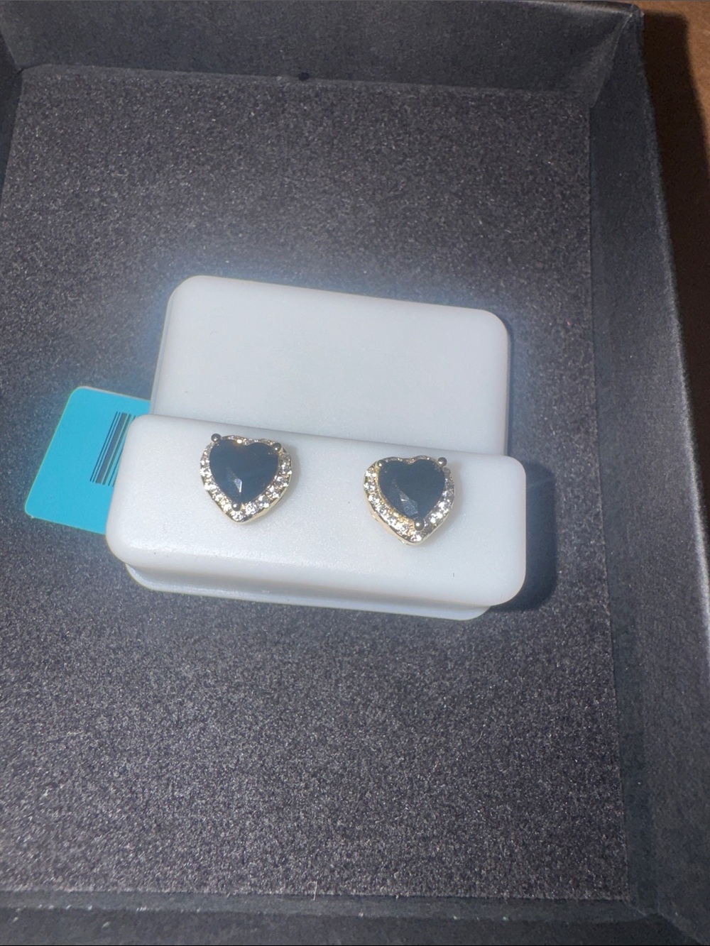 Gold Plated Sterling Silver Heart Earrings w/ Black Onyx & Moissanite